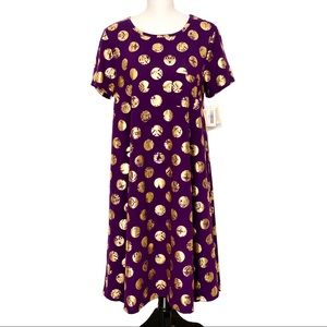 LuLaRoe Carly Purple Gold Dress NWT Lg